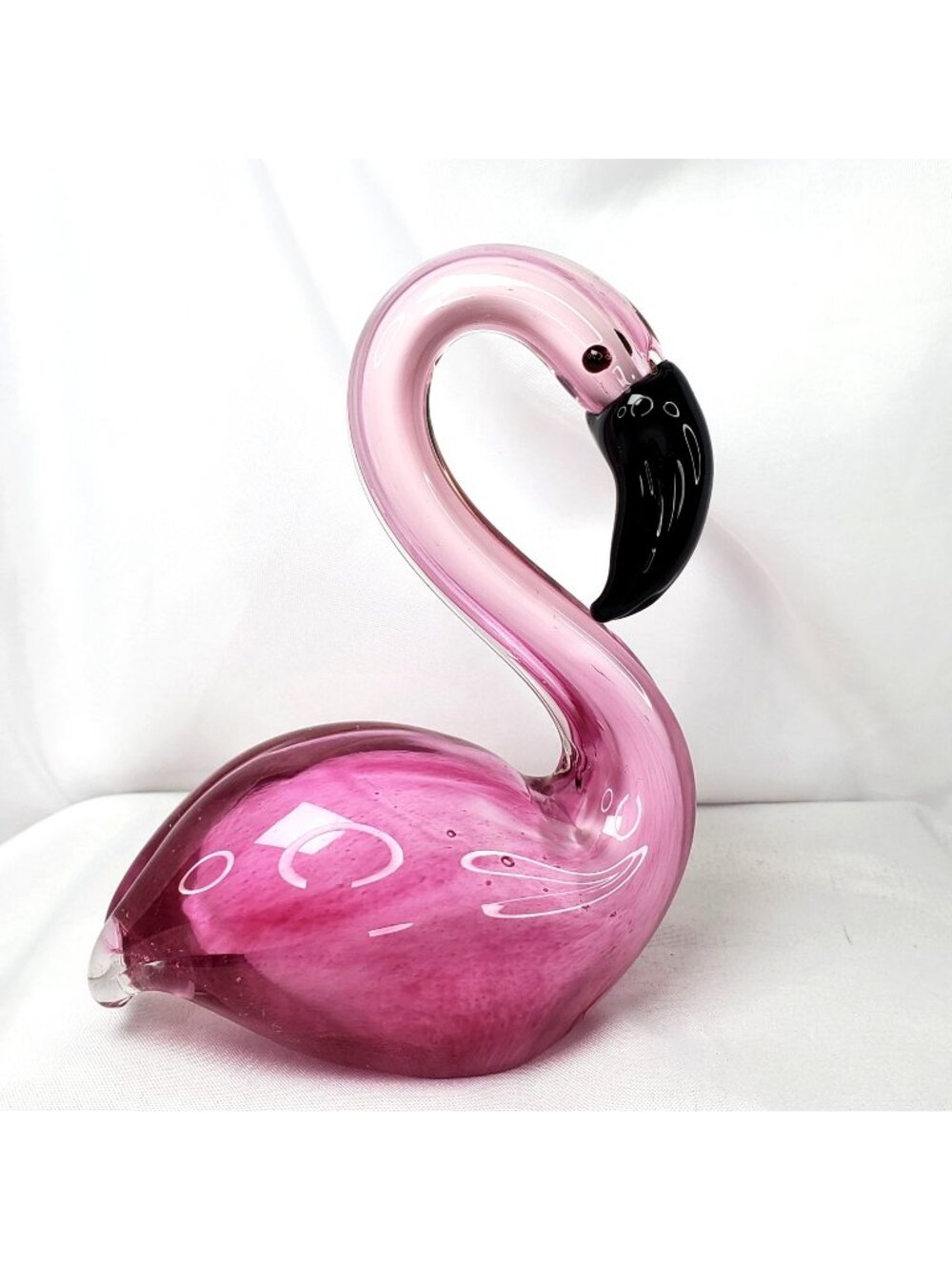 Hand-Blown Pink Glass Flamingo Figurine 6 Inches Tall Decorative Art Sculpture
